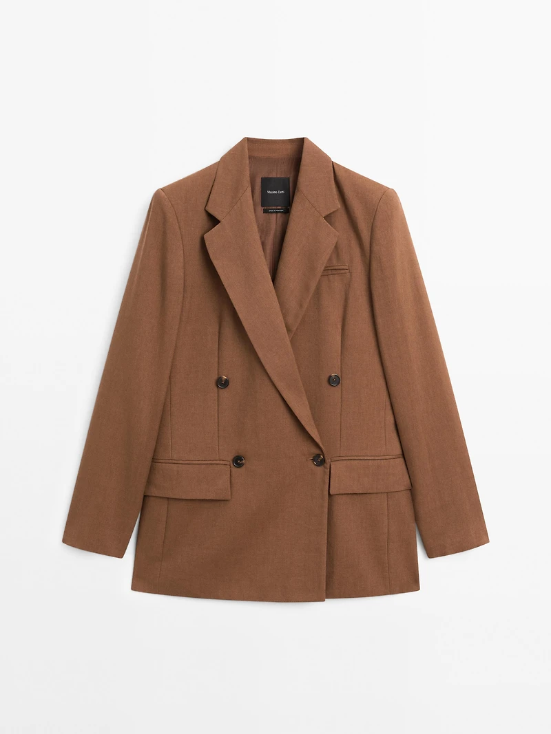 Double-breasted linen blend blazer