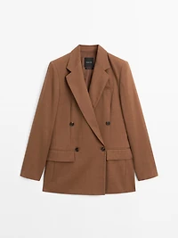 Double-breasted linen blend blazer