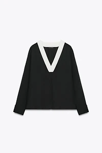 CONTRAST CREPE TOP