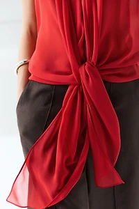 100% silk semi-sheer top with tie