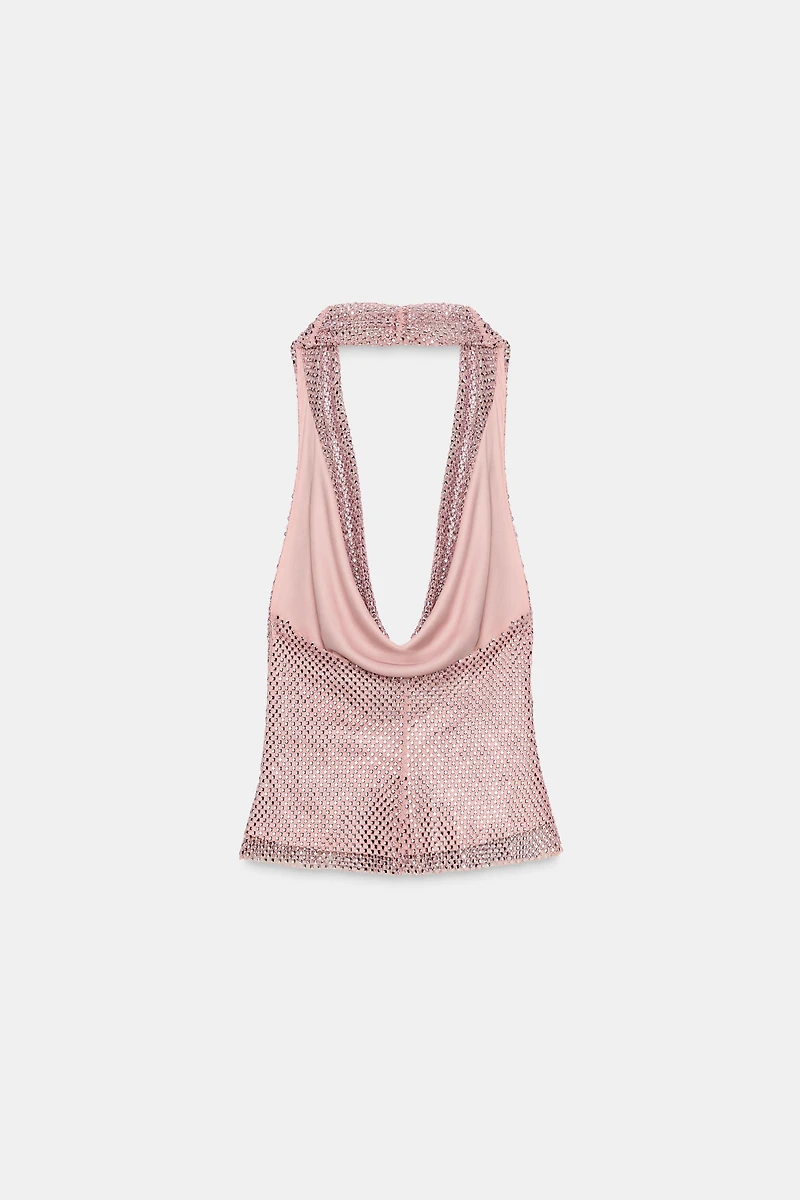 TOP HALTER À PAILLETTES