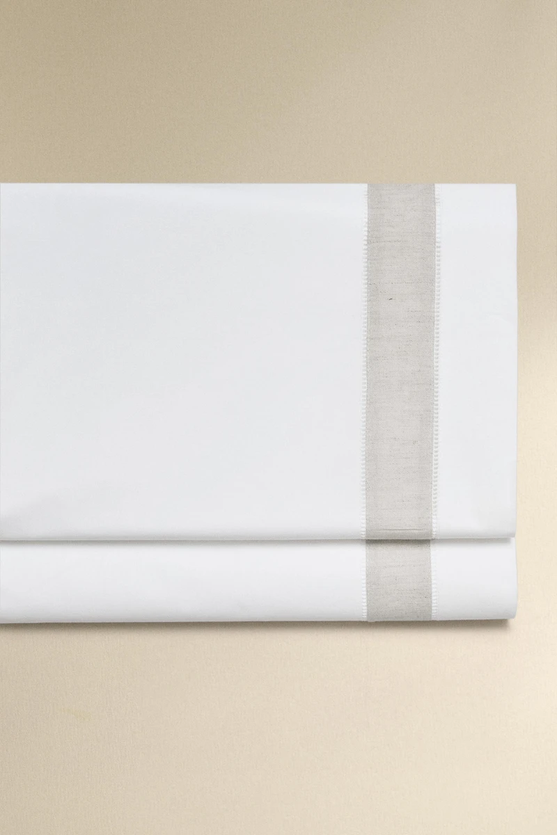 COTTON FLAT SHEET WITH LINEN BORDER