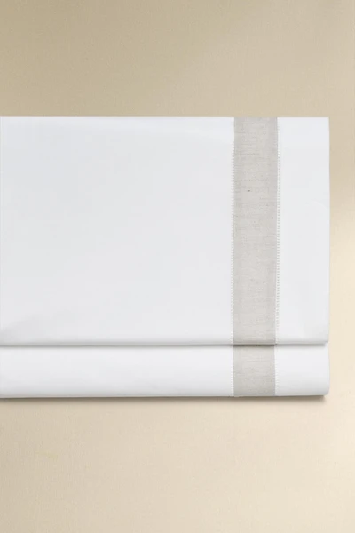 COTTON FLAT SHEET WITH LINEN BORDER