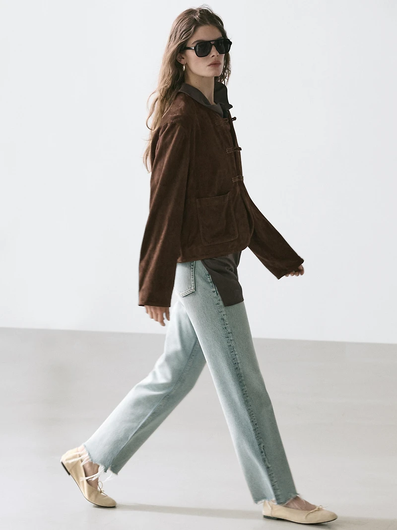 Short suede leather jacket