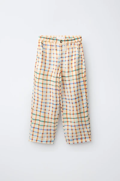 CLARA CEBRIAN 100% LINEN PLAID RELAXED PANTS ©