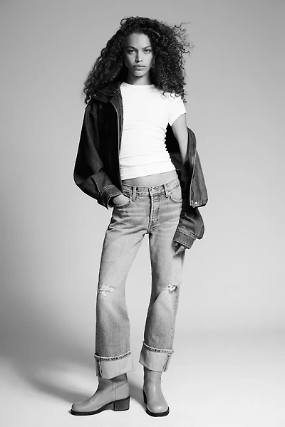 TRF MID-RISE RIPPED STRAIGHT JEANS