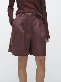 100% linen short pleated Bermuda shorts