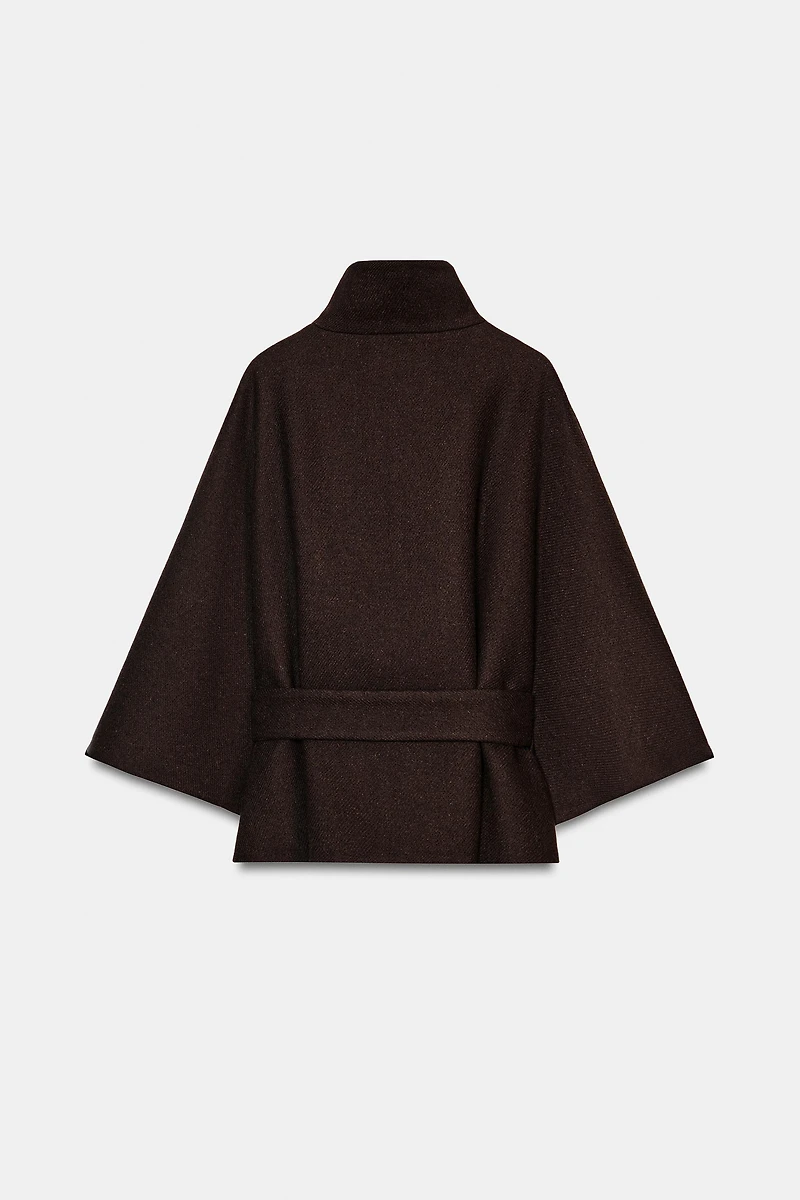 SHORT WOOL CAPE COAT WITH BELT