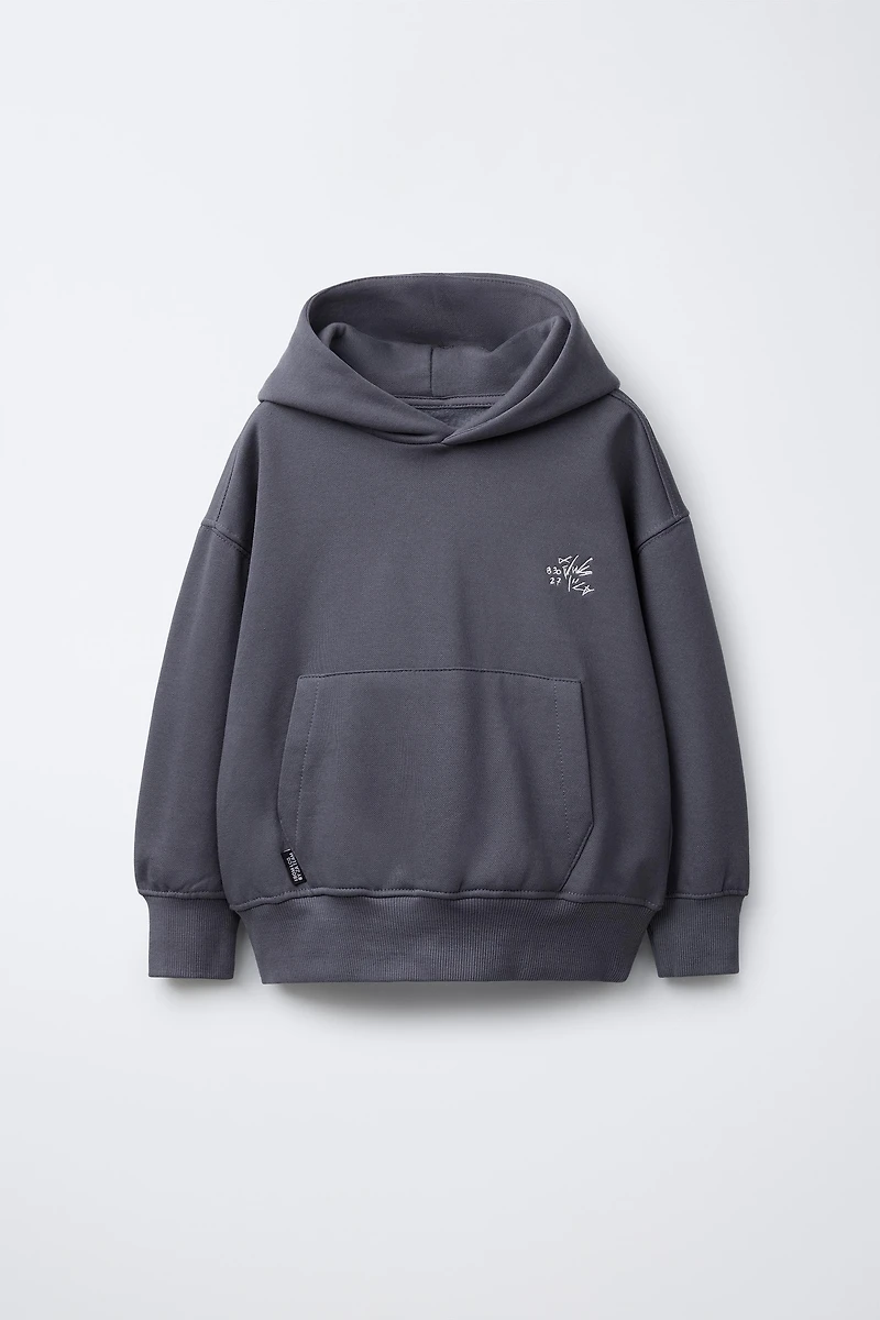 EMBROIDERED TEXT HOODIE SWEATSHIRT