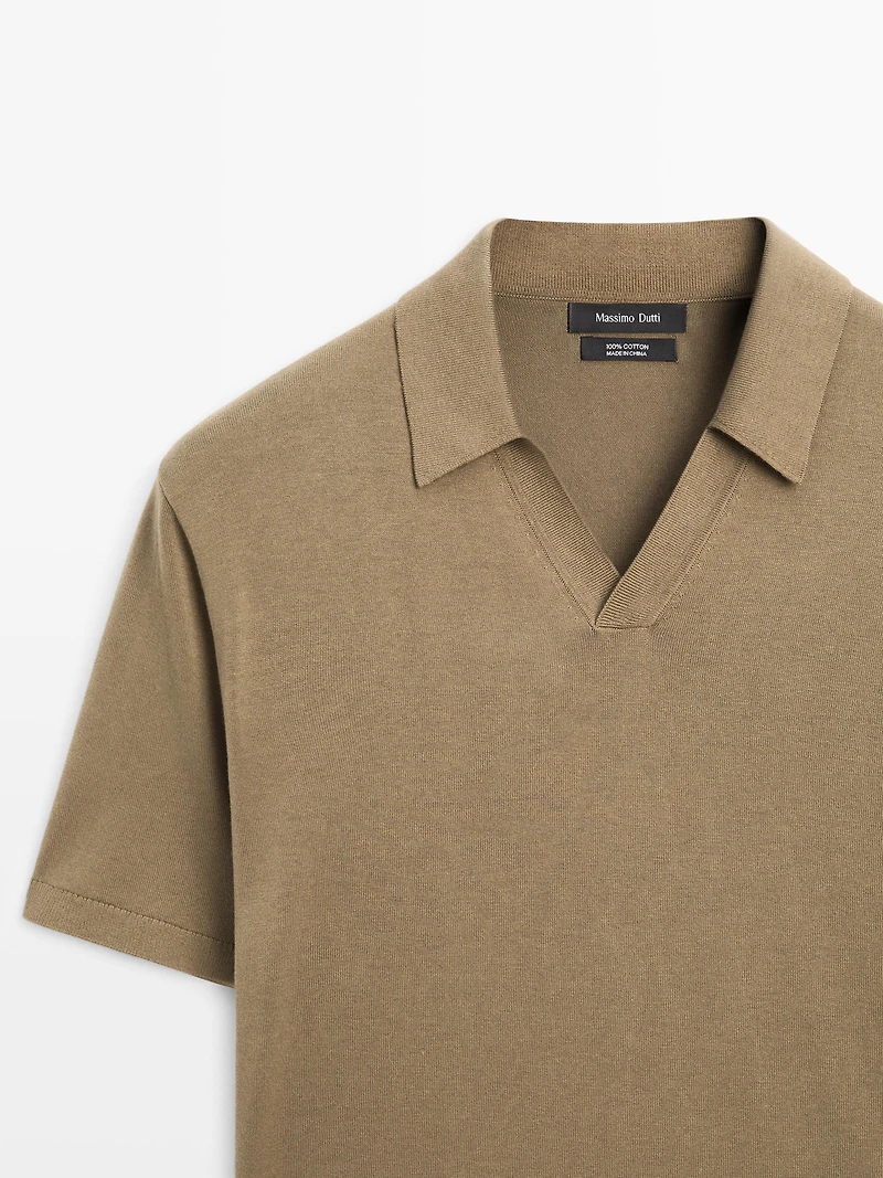 Short sleeve cotton knit polo shirt