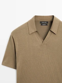 Short sleeve cotton knit polo shirt