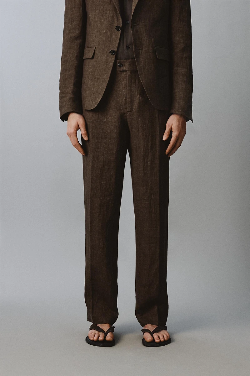 100% LINEN REGULAR FIT SUIT PANTS