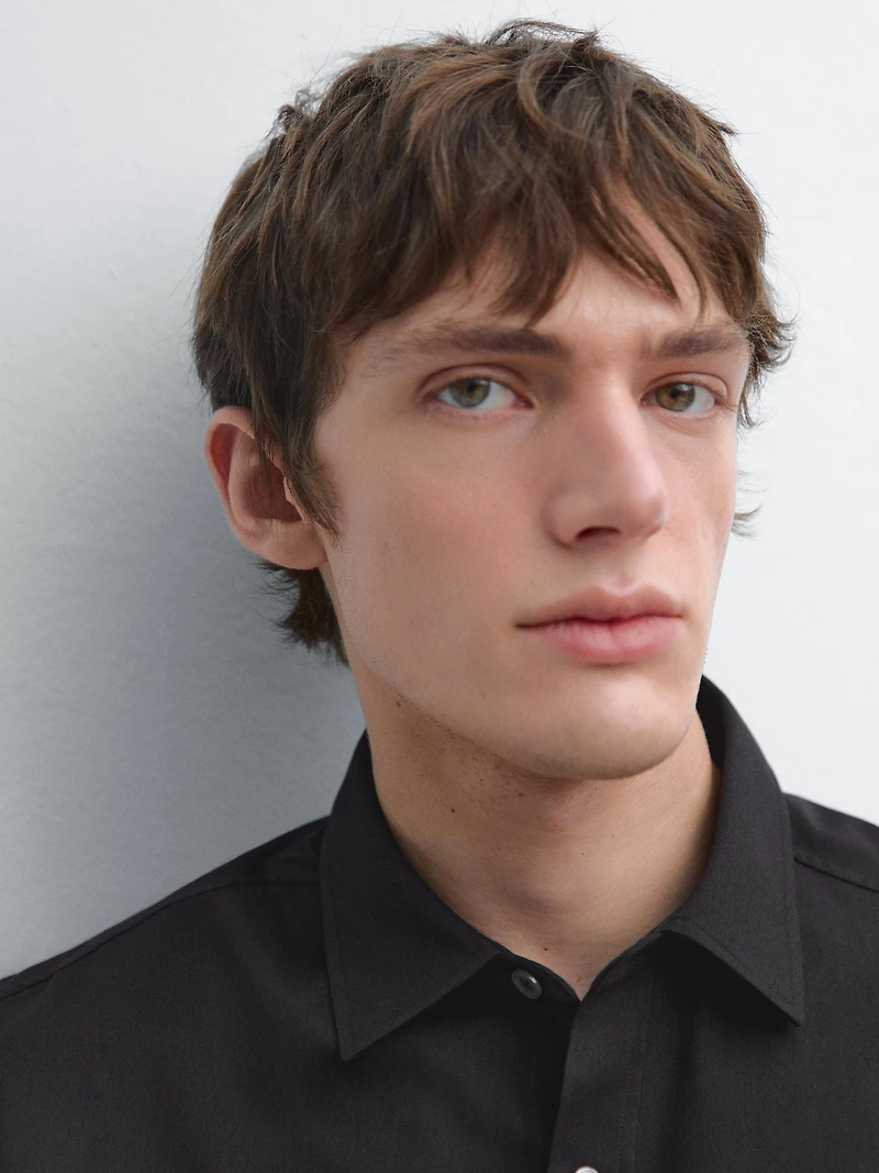 Regular fit cotton blend shirt