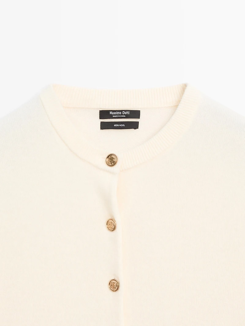 Wool knit cardigan with gold buttons