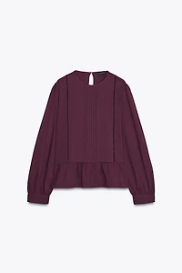 LACE TRIM PEPLUM BLOUSE