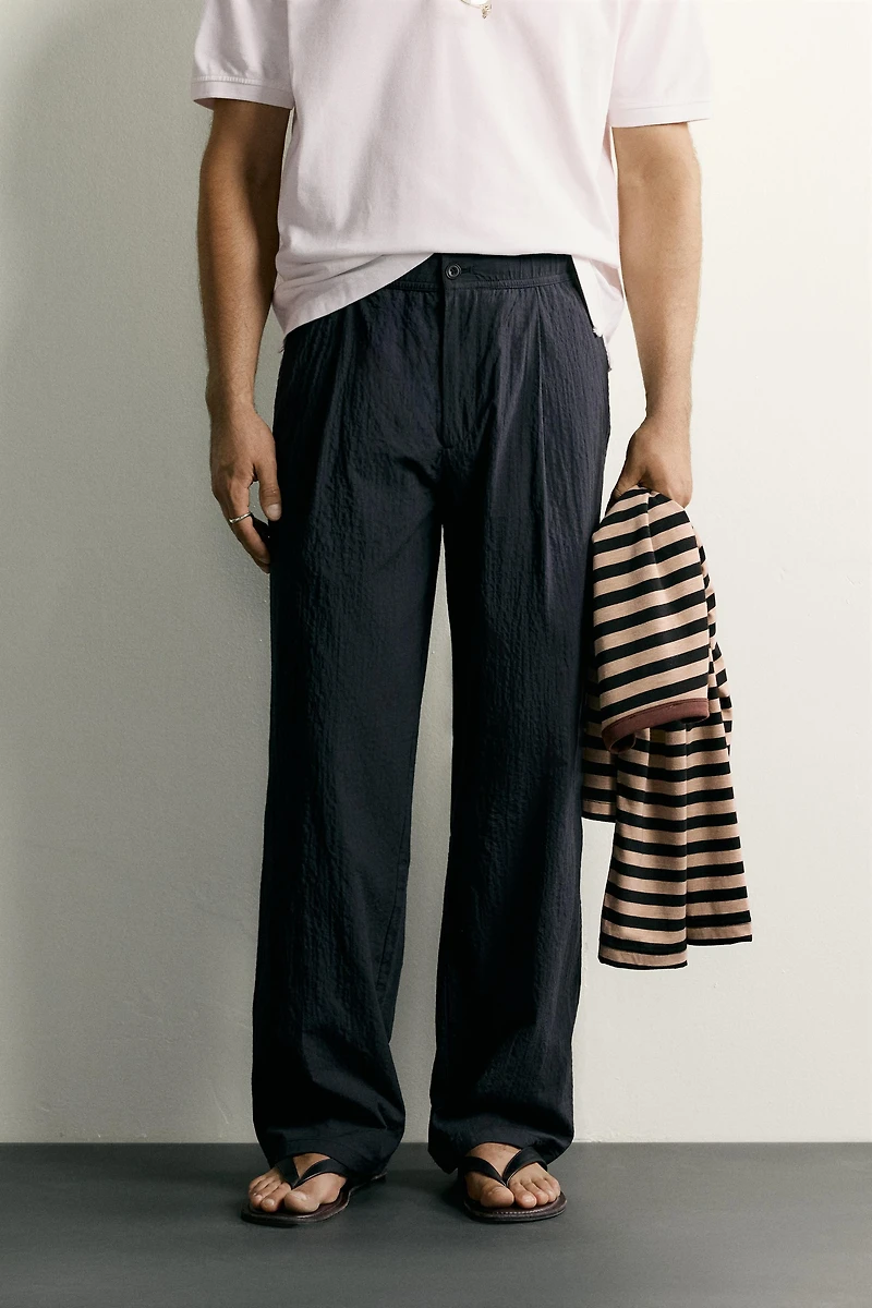STRAIGHT FIT SEERSUCKER PANTS