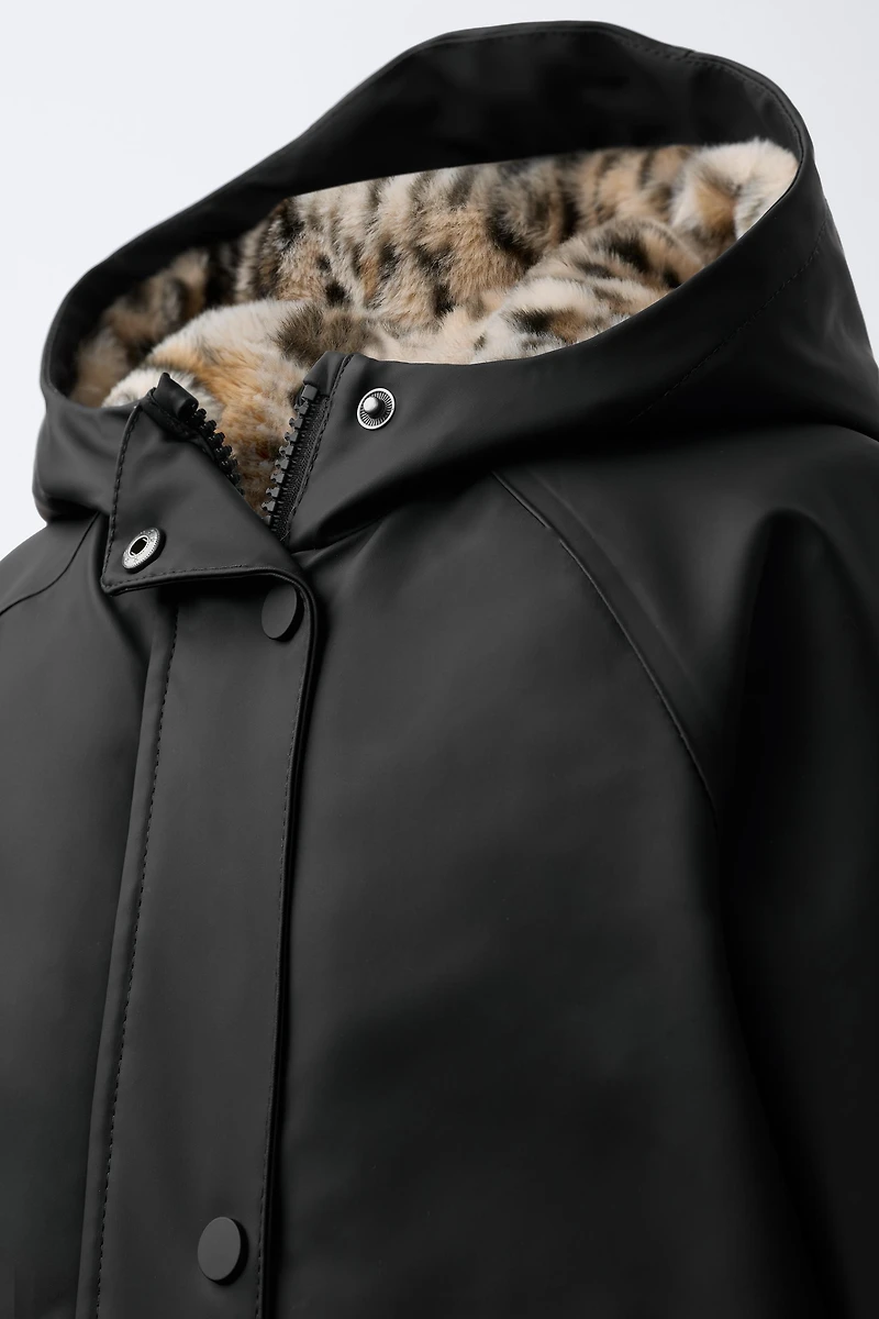 VESTE DÉPERLANTE ENDUITE EFFET FOURRURE ANIMAL PRINT