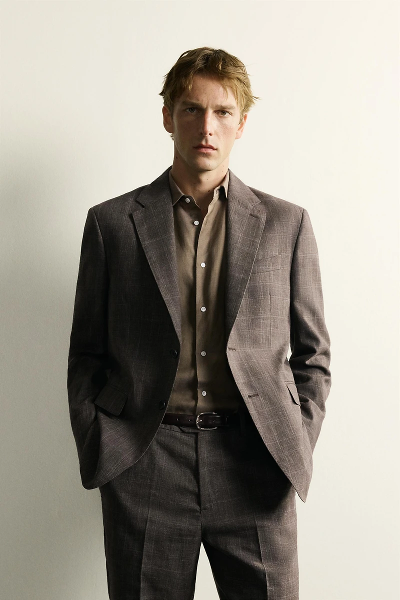 LINEN-WOOL CHECKERED SUIT JACKET