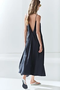 100% linen asymmetric midi dress