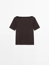 Striped short sleeve boat neck T-shirt