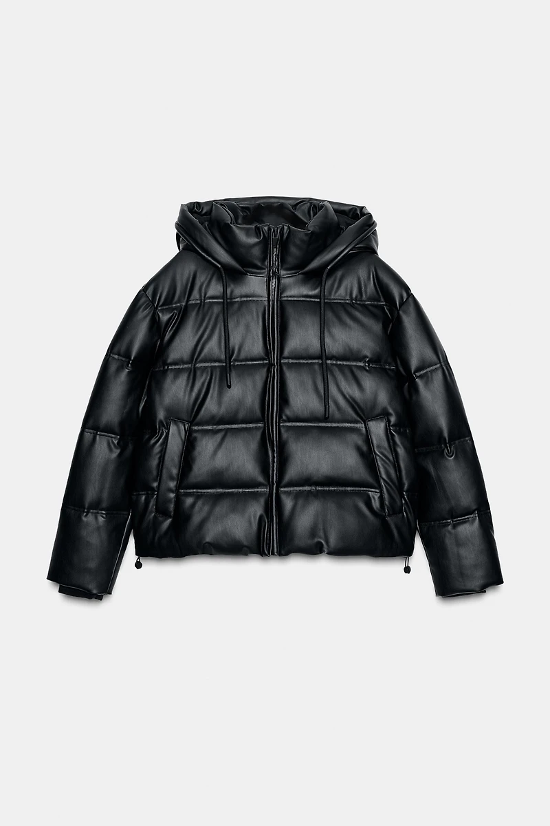 WATER REPELLENT WINDPROOF FAUX LEATHER PUFFER ANORAK