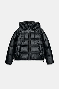 WATER REPELLENT WINDPROOF FAUX LEATHER PUFFER ANORAK