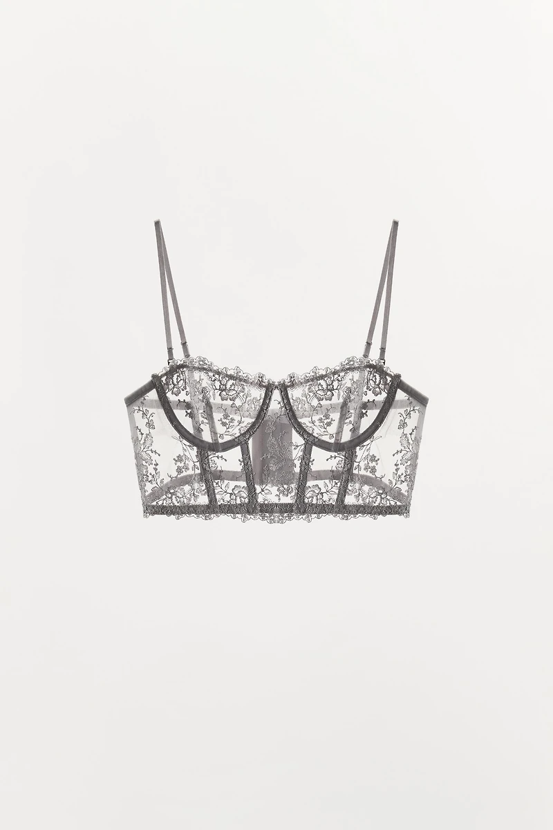 FLORAL EMBROIDERED CORSET BRA