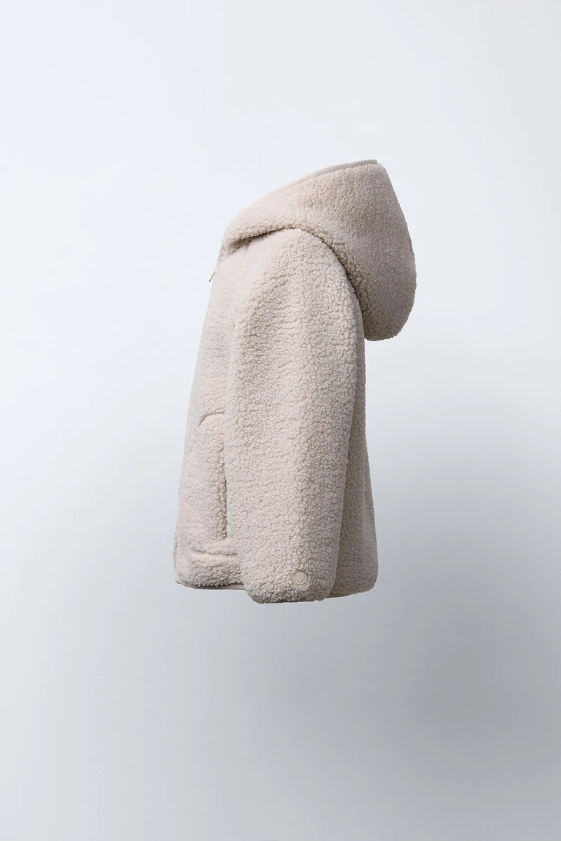 HOODED FAUX SHEARLING JACKET