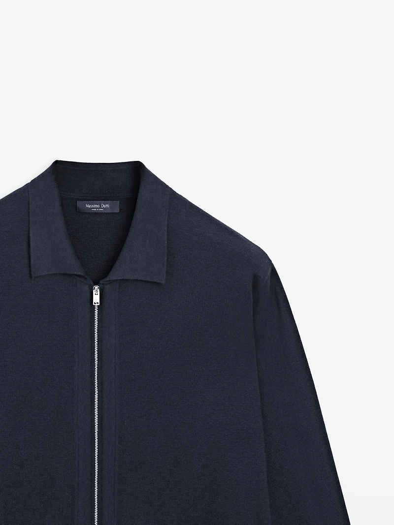 Cardigan zippé avec poches en coton et laine