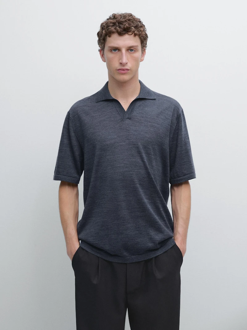 Knit V-neck polo shirt