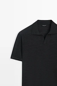 Short sleeve wool blend knit polo shirt