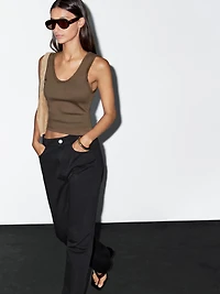 Top avec liseré effiloché en coton mélangé
