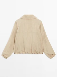 High neck linen blend bomber jacket