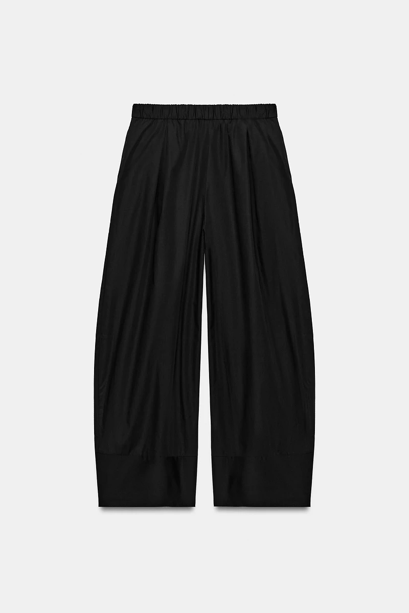 STRIPED POPLIN WIDE LEG PANTS