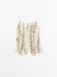 Ruffled snakeskin print top with gathered detail