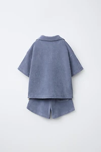 TOWEL EFFECT POLO AND BERMUDA JOGGING SET