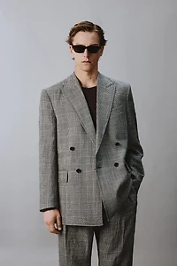 PLAID WOOL - LINEN DOUBLE BREASTED BLAZER AARON LEVINE X ZARA