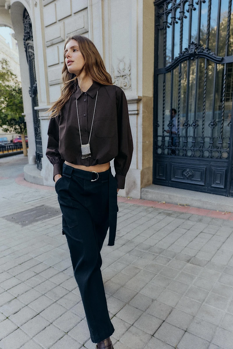 CHEMISE COURTE BOULE EN POPELINE