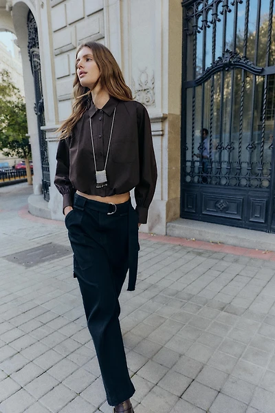 CHEMISE COURTE BOULE EN POPELINE