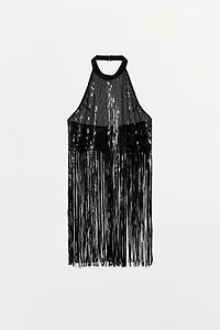 SEQUIN FRINGE HALTER TOP