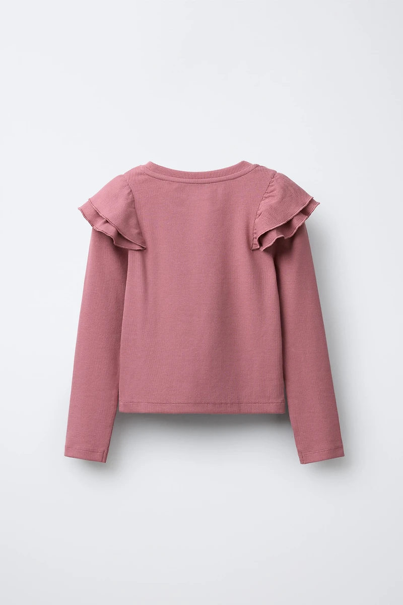 RUFFLED RIBBED T-SHIRT