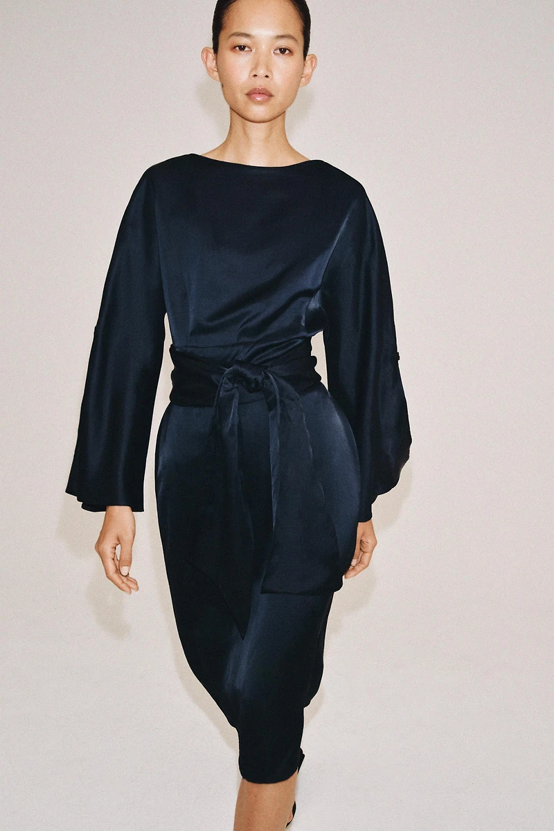 ROBE MIDI CEINTURE AVEC LIN ZW COLLECTION