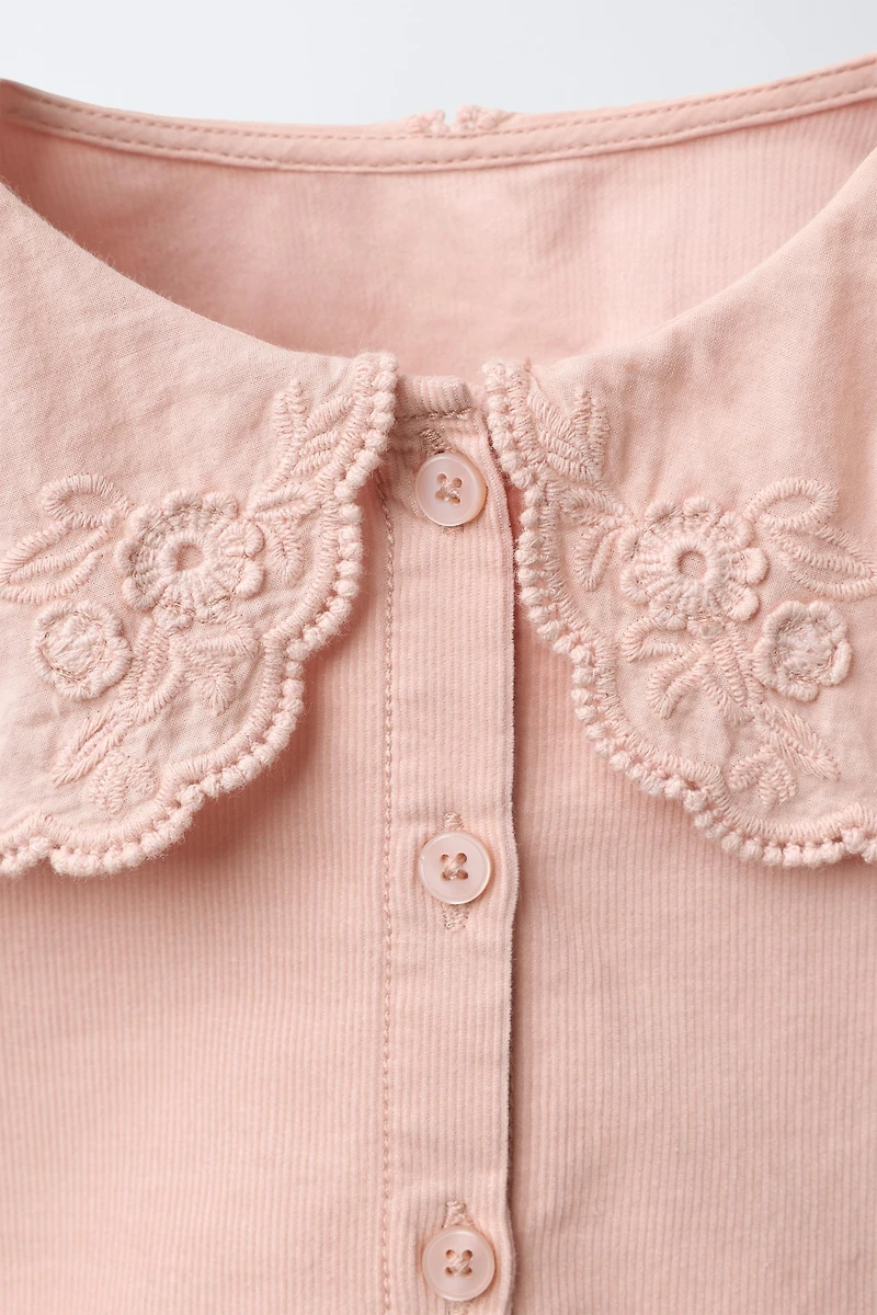EMBROIDERED PETER PAN COLLAR CORDUROY SHIRT
