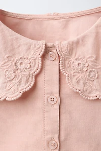 EMBROIDERED PETER PAN COLLAR CORDUROY SHIRT