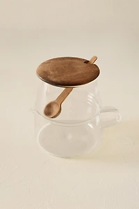 SUGAR BOWL SET AND BOROSILICATE PITCHER WITH WOOD