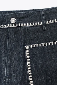 Z1975 HIGH-WAISTED DENIM SHORTS WITH TOPSTITCHING
