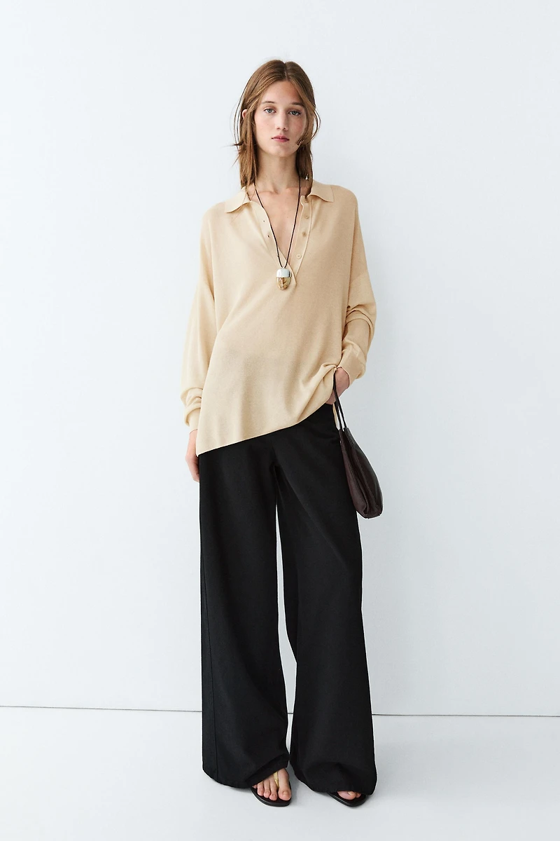 Cotton and silk blend polo sweater