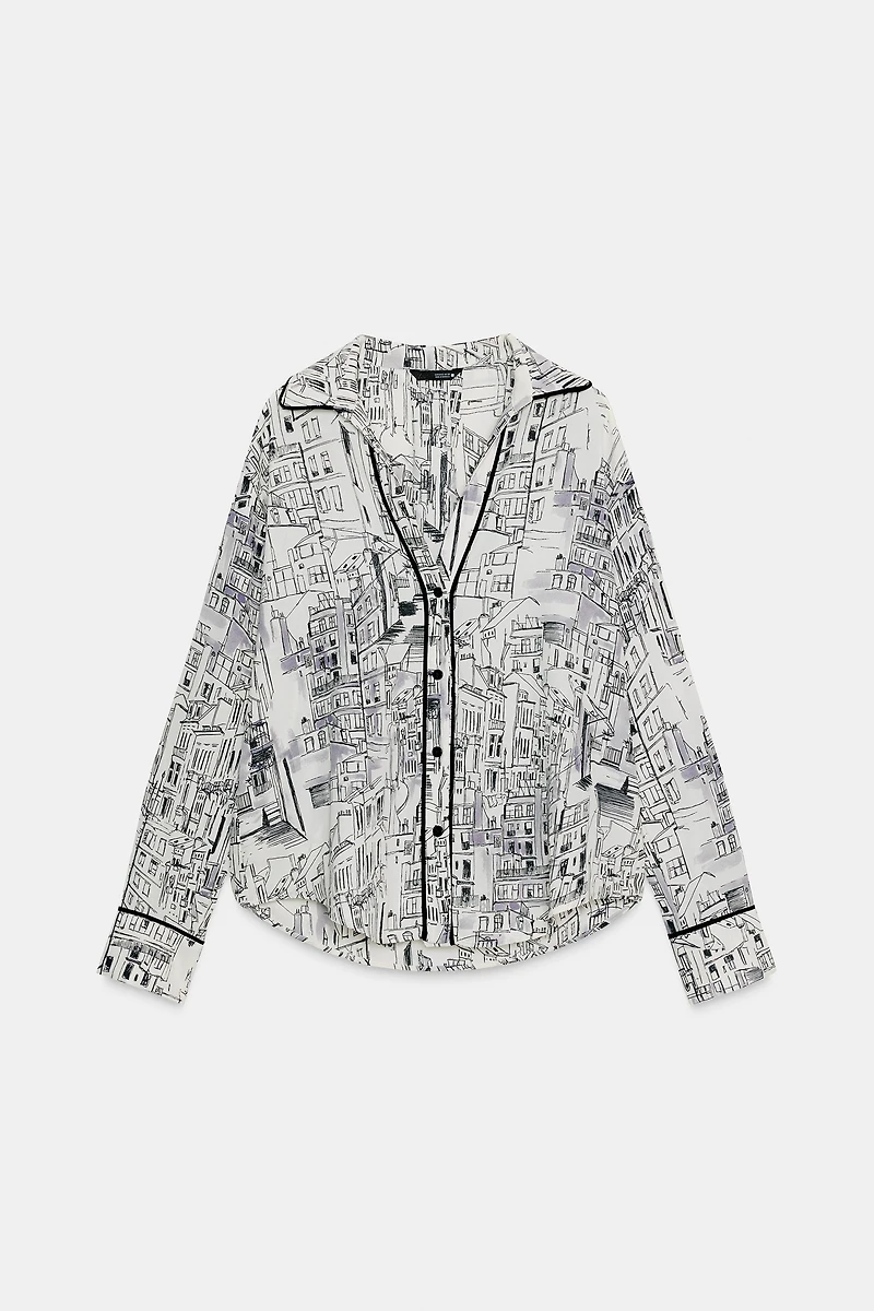PRINTED BLOUSE WITH TRIM