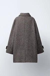 MANTEAU LONG À CARREAUX AVEC LAINE