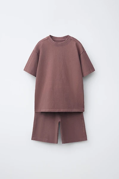 GARMENT DYE PLAIN T-SHIRT AND SHORTS SET